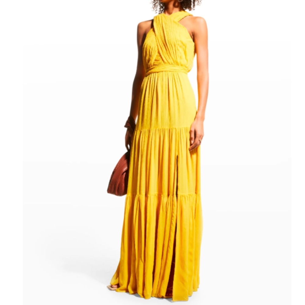 NWT $698 Veronica Beard Florencia Silk Maxi Dress in Canary Yellow - size 12!